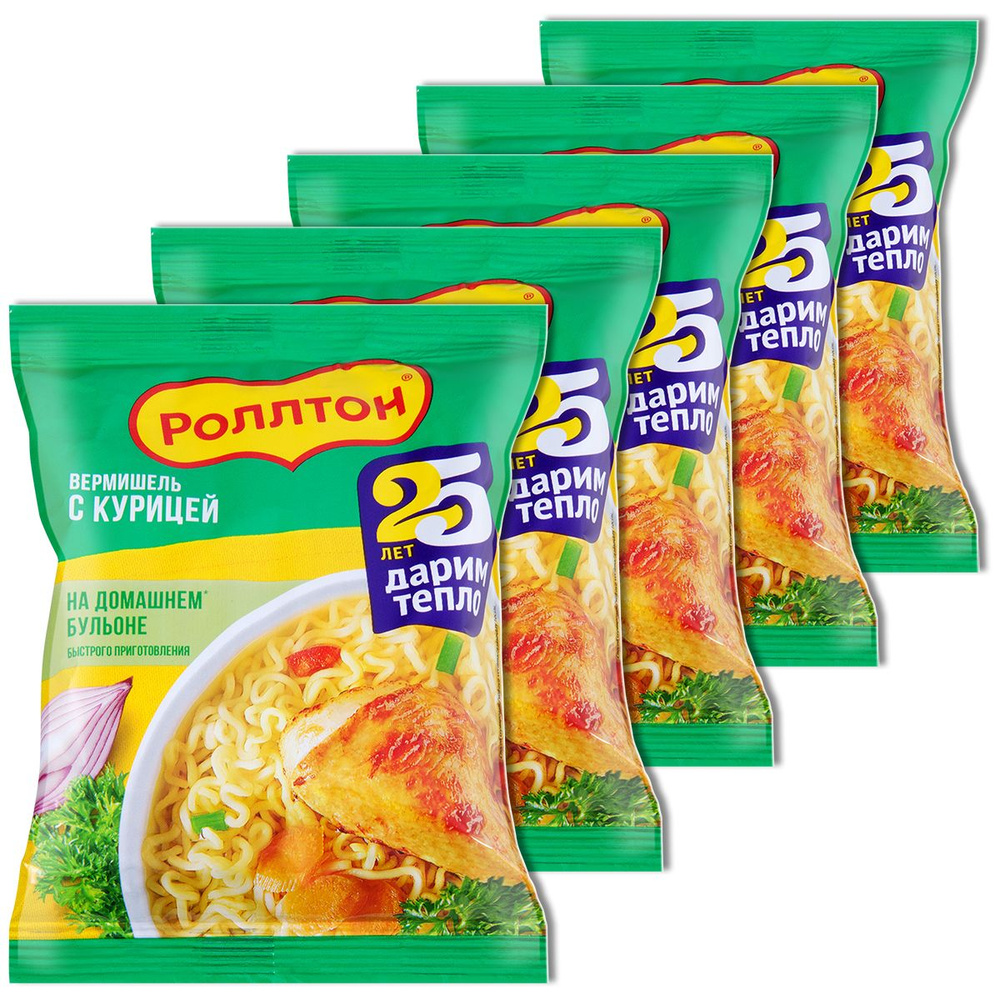 Лапша быстрого приготовления Роллтон "Курица", в пакете 60 г, 5 шт.  #1