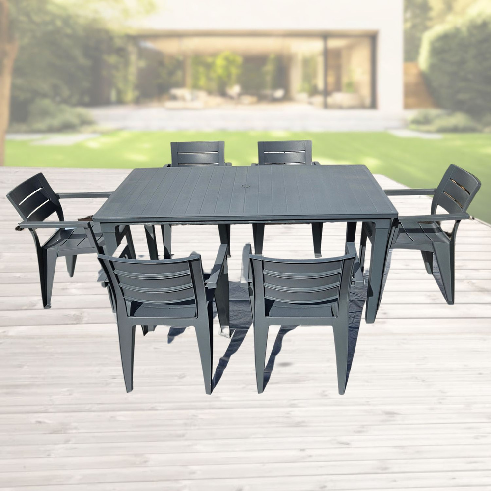 Садовая мебель. Набор PALERMO, стол большой прямоугольный на 6 персон 165х93х75, 6 стульев, цвет графит #1
