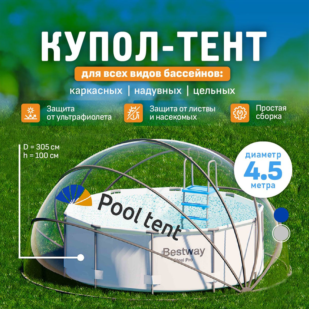 Укрывной прозрачный купол Pool tent для надувных, каркасных и стационарных  бассейнов, складная дачная крышка-навес на лето для поддержания температуры  воды и защиты от мусора, листьев и насекомых - купить с доставкой по