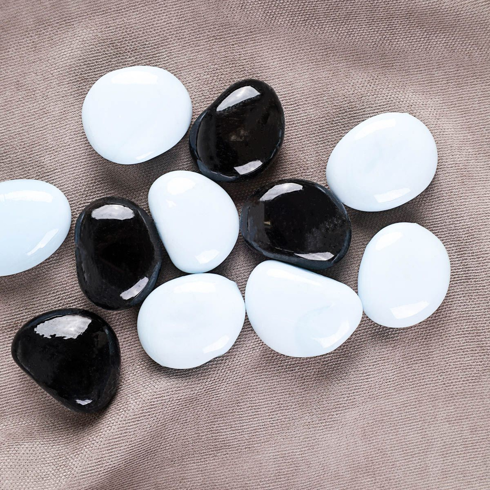 Декоративные разноцветные камни "Черно-белые" 250 грамм, стекло, для украшения цветочного горшка и аквариума #1