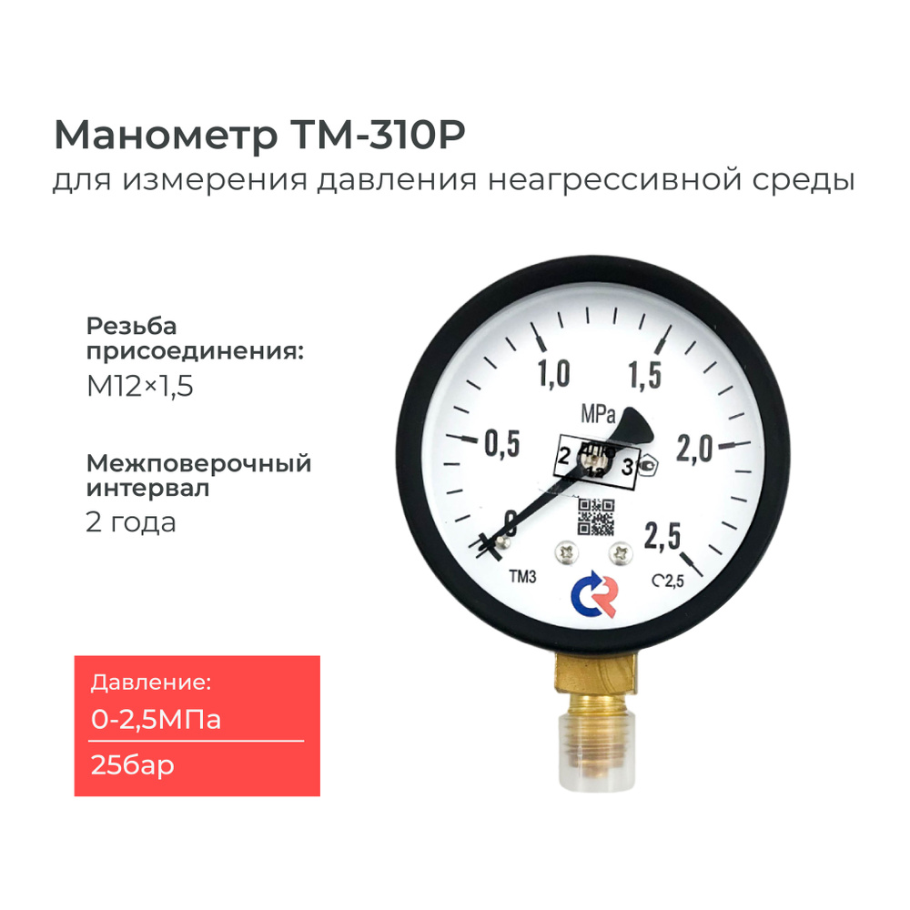 Манометр ТМ-310P.00(0-2,5 МПа) 25 бар М12х1,5. класс точности 2,5 #1