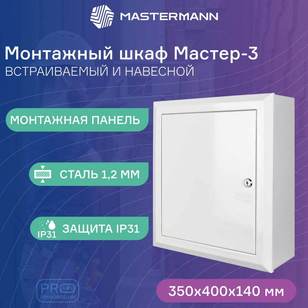 Монтажный настенный Шкаф МАСТЕР-3, 350х400х140 мм, IP 31, сталь 1 мм, RAL 7035 (серый)  #1