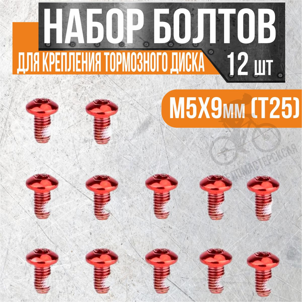 Набор болтов M5x9mm (T25), 12 шт. для крепления тормозного диска, красные  #1