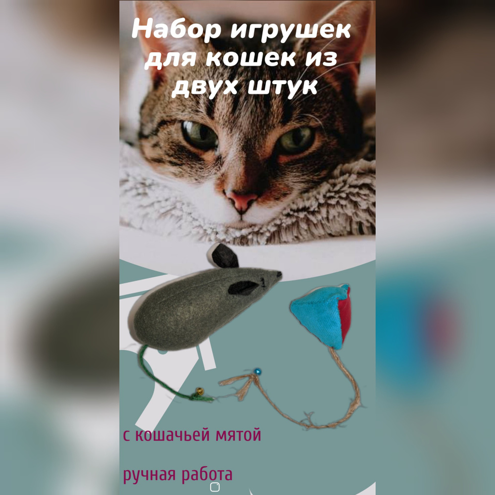 Набор игрушек для кошек, мышка и грызунок, с добавлением кошачьей мяты, с бубенчиком  #1