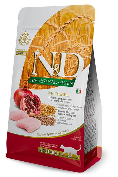 Корм сухой Farmina N&D Ancestral Grain Neutered низкозерновой для стерилизованных кошек, с курицей и #1