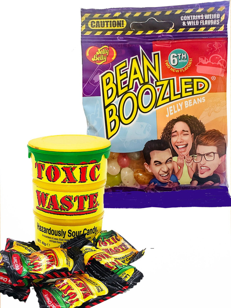 Набор "Отрыв". Мармеладные бобы Jelly Belly "Bean Boozled" 54 гр и супер кислые конфеты Toxic Waste 42гр #1