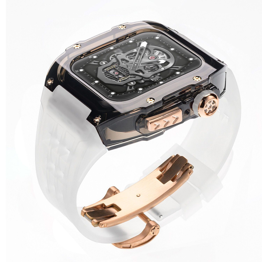 Премиальный ремешок для Apple Watch 44 / 45 mm в стиле Richard Mille Clear/Gold BT  #1