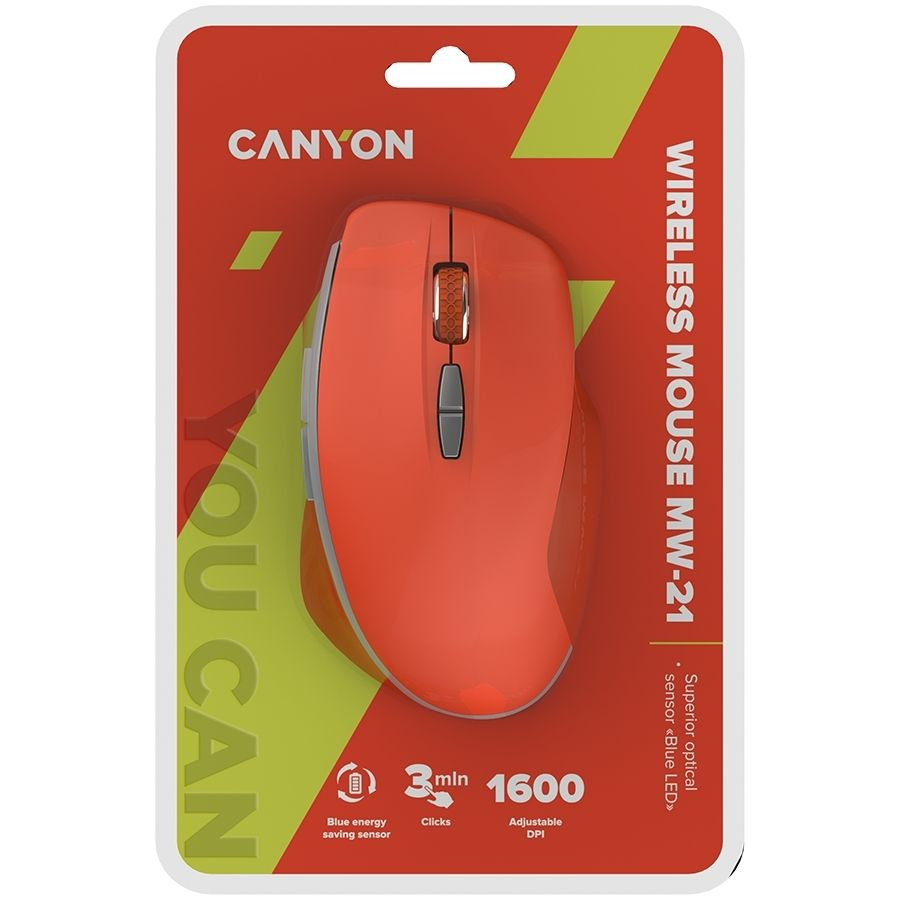 Мышь Canyon 2.4 GHz Wireless mouse ,with 7 buttons, DPI 800/1200/1600, Battery:AAA*2pcs ,Red 72*117*41mm #1