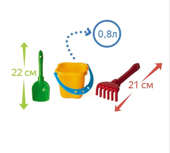 Набор для песочницы (ведро 0,8 л + лопатка 22 см + грабли 21 см  #1