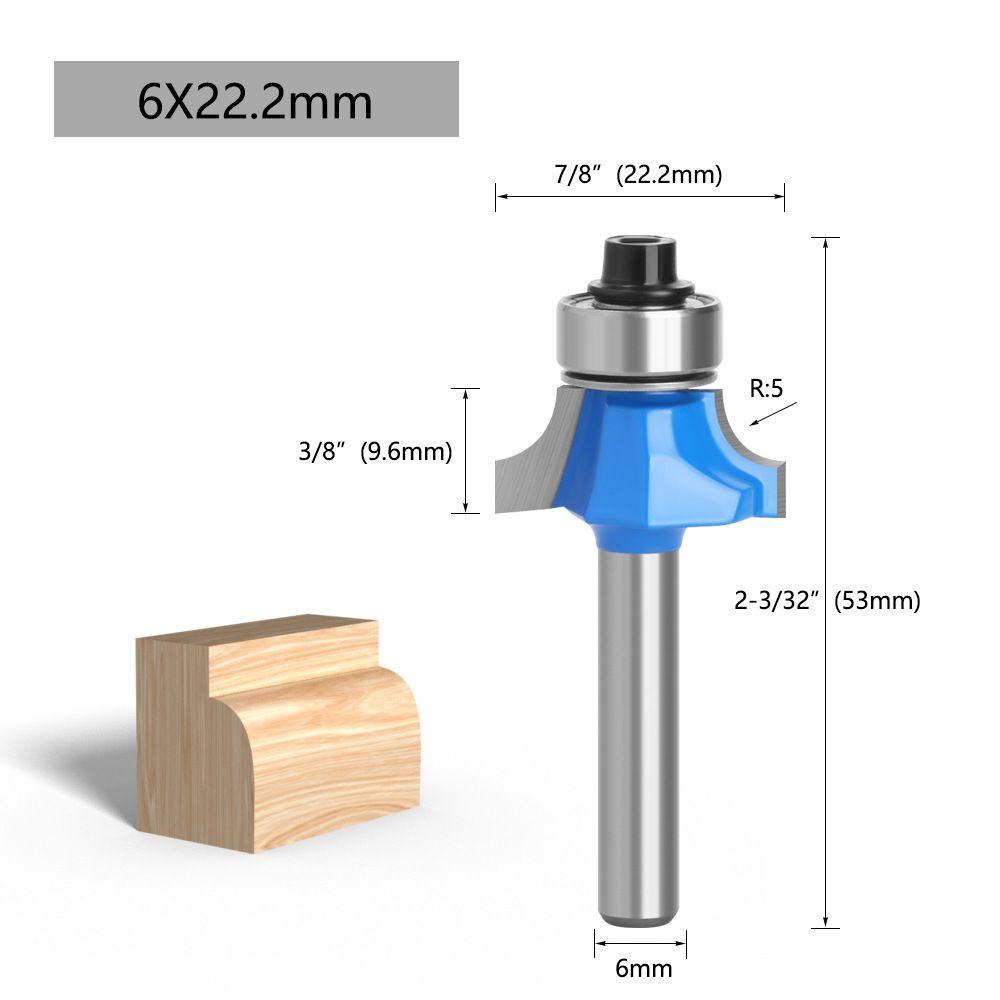 Фреза кромочная калевочная 22.2 х 9.6 мм, R 5 ,хвостовик 6 мм #1