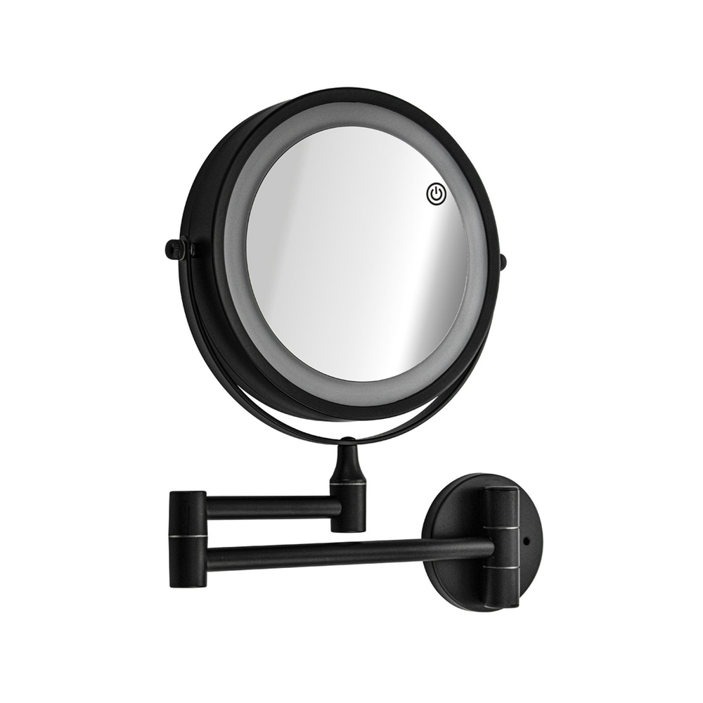 Зеркало косметическое, настенное, с LED подсветкой, сенсорное включение, из нержавеющей стали, цвет черный #1