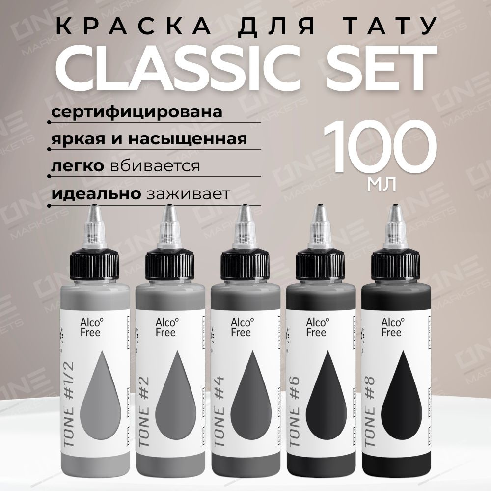 GALLERY TATTOO INK, Grey Pastel Classic Set Краска для татуировки, пигмент для тату - 100 мл - 5 шт  #1