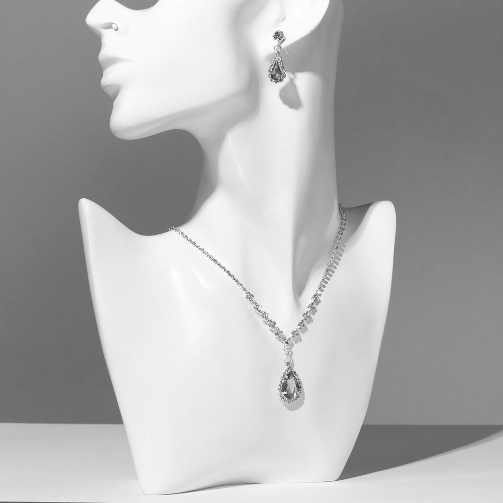 Гарнитур 2 предмета: серьги, кулон Элеганс капля миниатюрная, цвет белый в серебре, 30см  #1