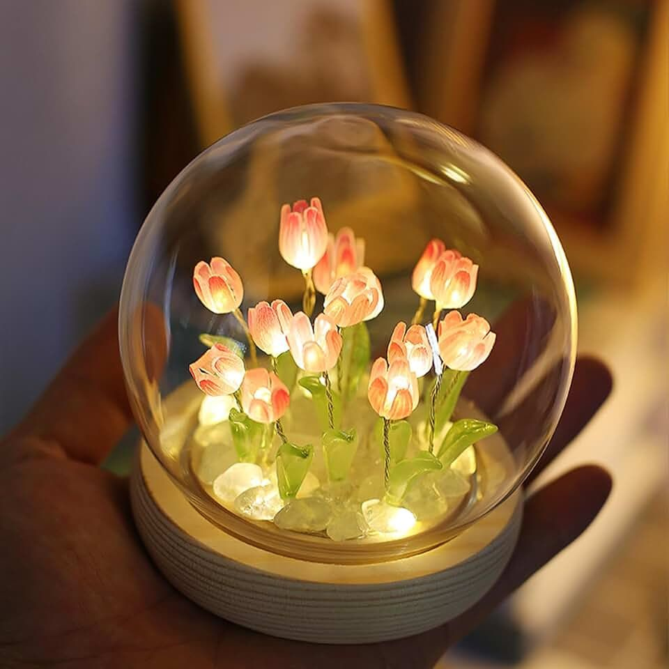Светильник декоративный светящийся "Цветы под куполом" с подсветкой, от USB, ручная работа  #1