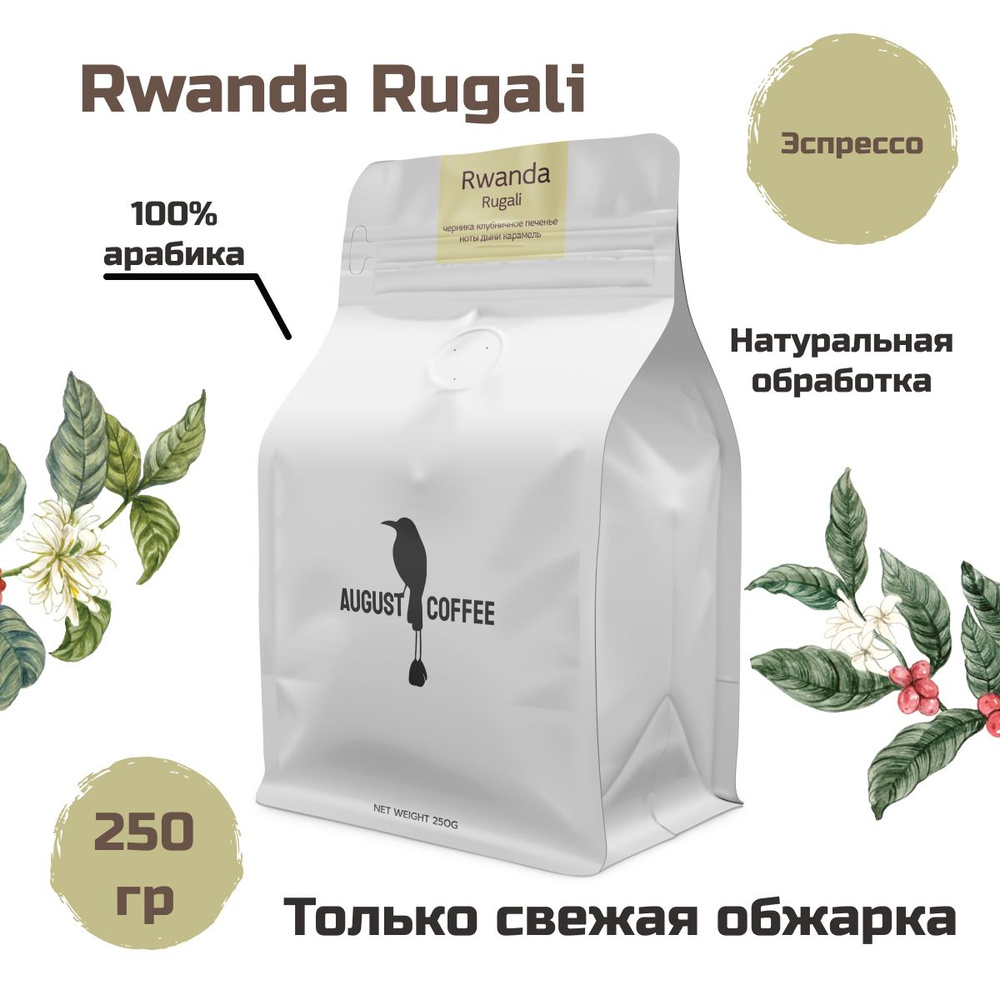 Натуральный кофе в зернах AUGUST COFFEE Rwanda Rugali 250г, эспрессо, подойдет для кофемашины, для гейзерной, #1