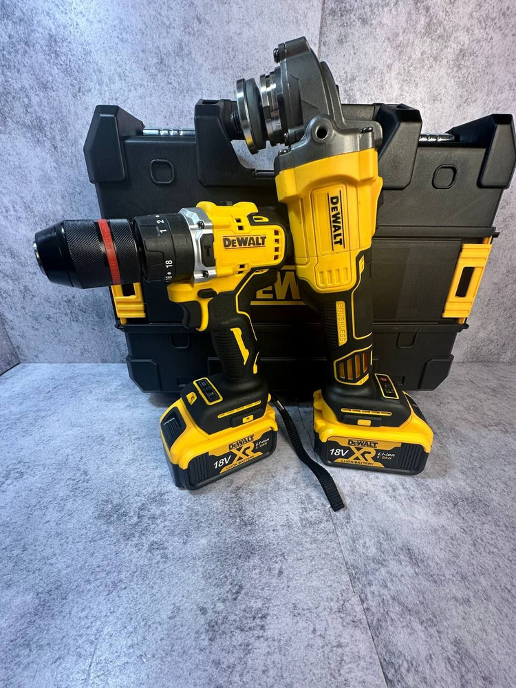 Набор электроинструментов для дома DeWalt 2в1, Болгарка УШМ аккумуляторная и бесщеточный шуруповерт аккумуляторный #1