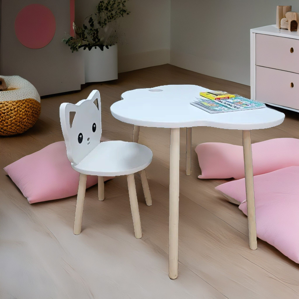 Набор детской мебели Ваймери, детский стол в форме "Облако"+стул "Кошка"  #1