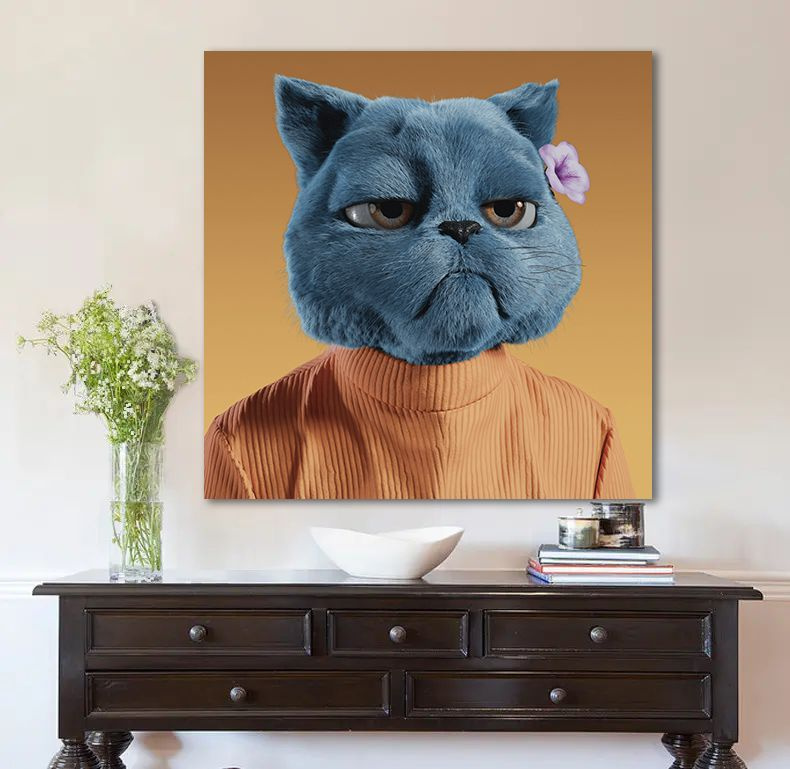Синий кот в кофте, 80х80 см. #1