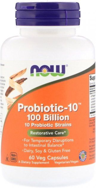 Now Foods Probiotic-10 100 Billion (Пробиотик-10 штаммов 100 миллиардов) 60 растительных капсул  #1