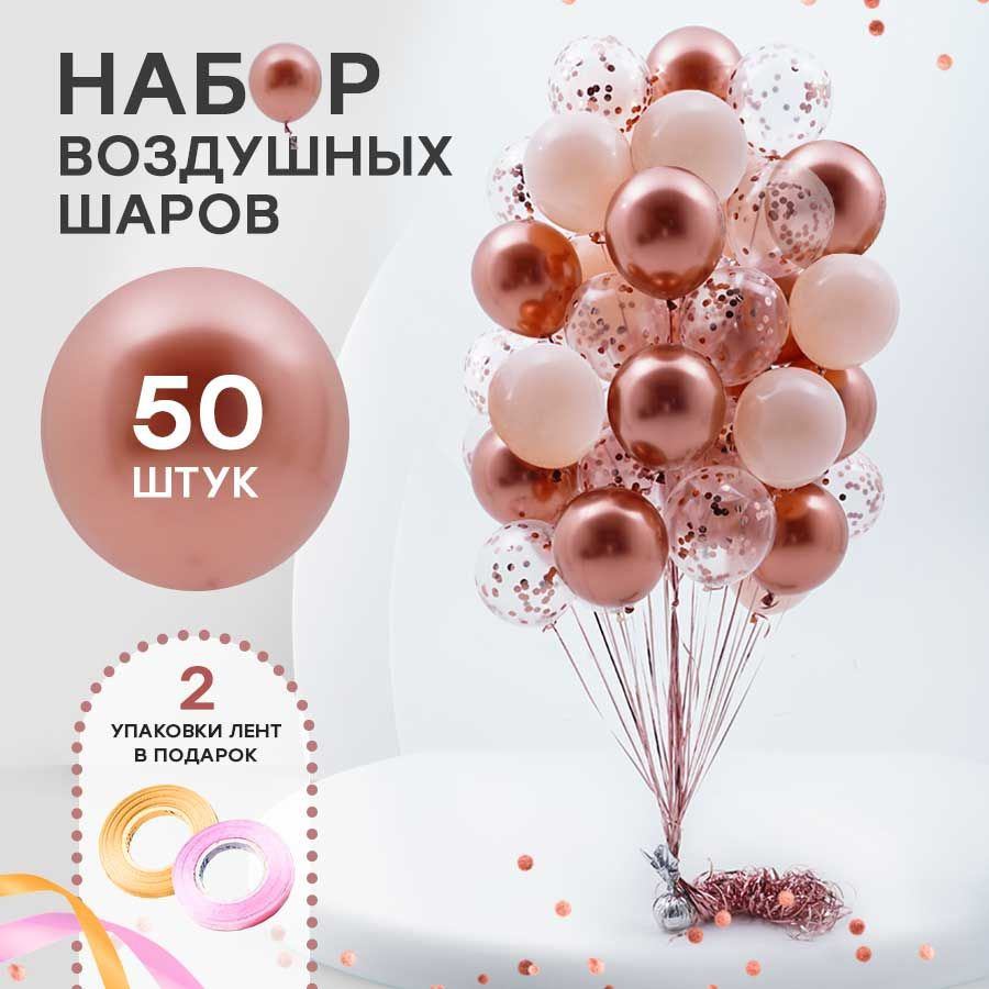 Шарики воздушные набор 50шт, шары для фотозоны, фонтан из шаров, пурпурно-розовый  #1