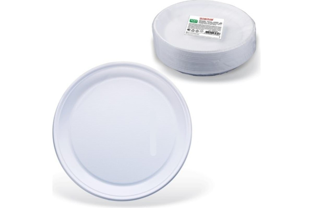 Одноразовые тарелки ЛАЙМА Стандарт 100 шт, белые 602649 #1