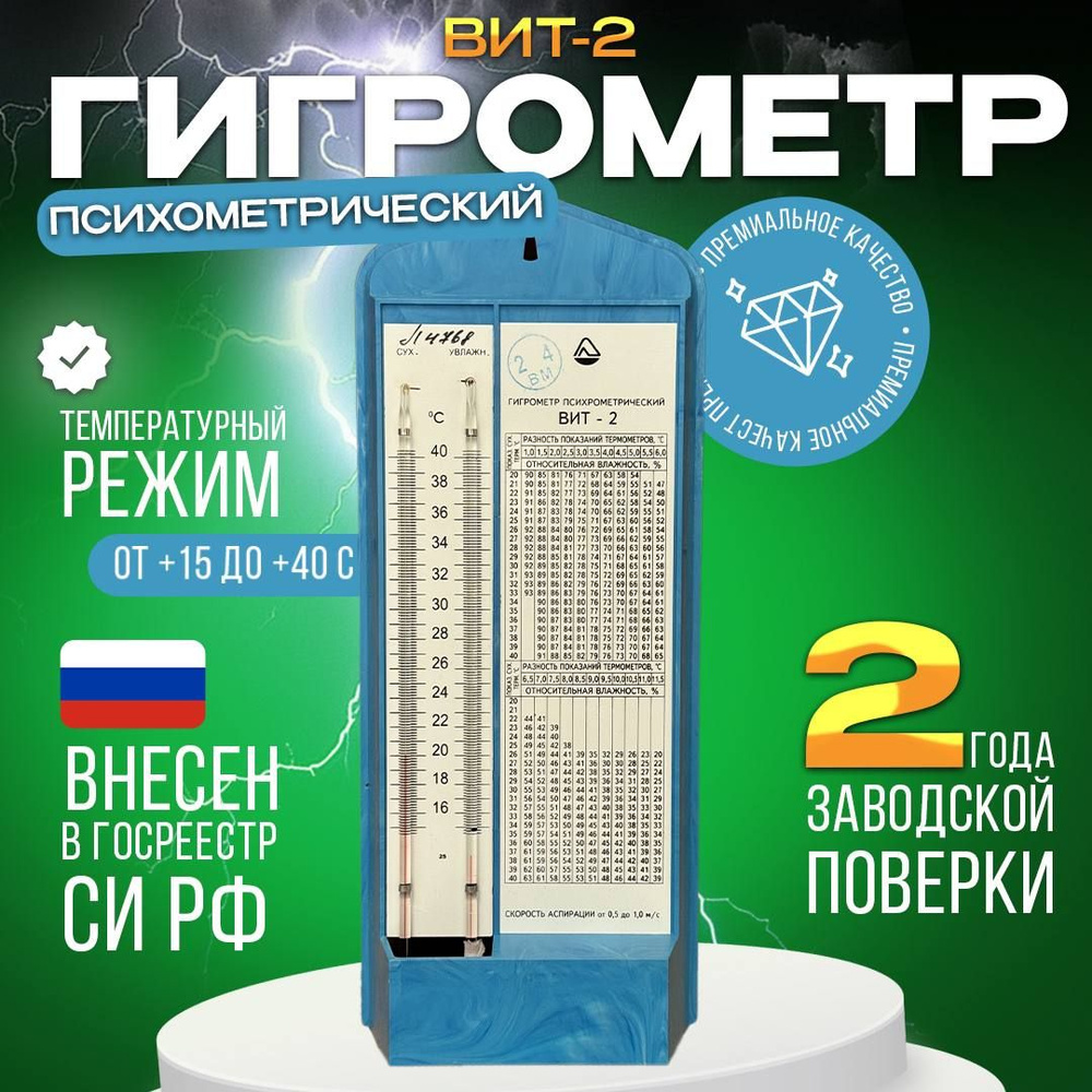 Гигрометр психрометрический ВИТ-2 (от +15 до +40) с поверкой РФ на 2 года  #1
