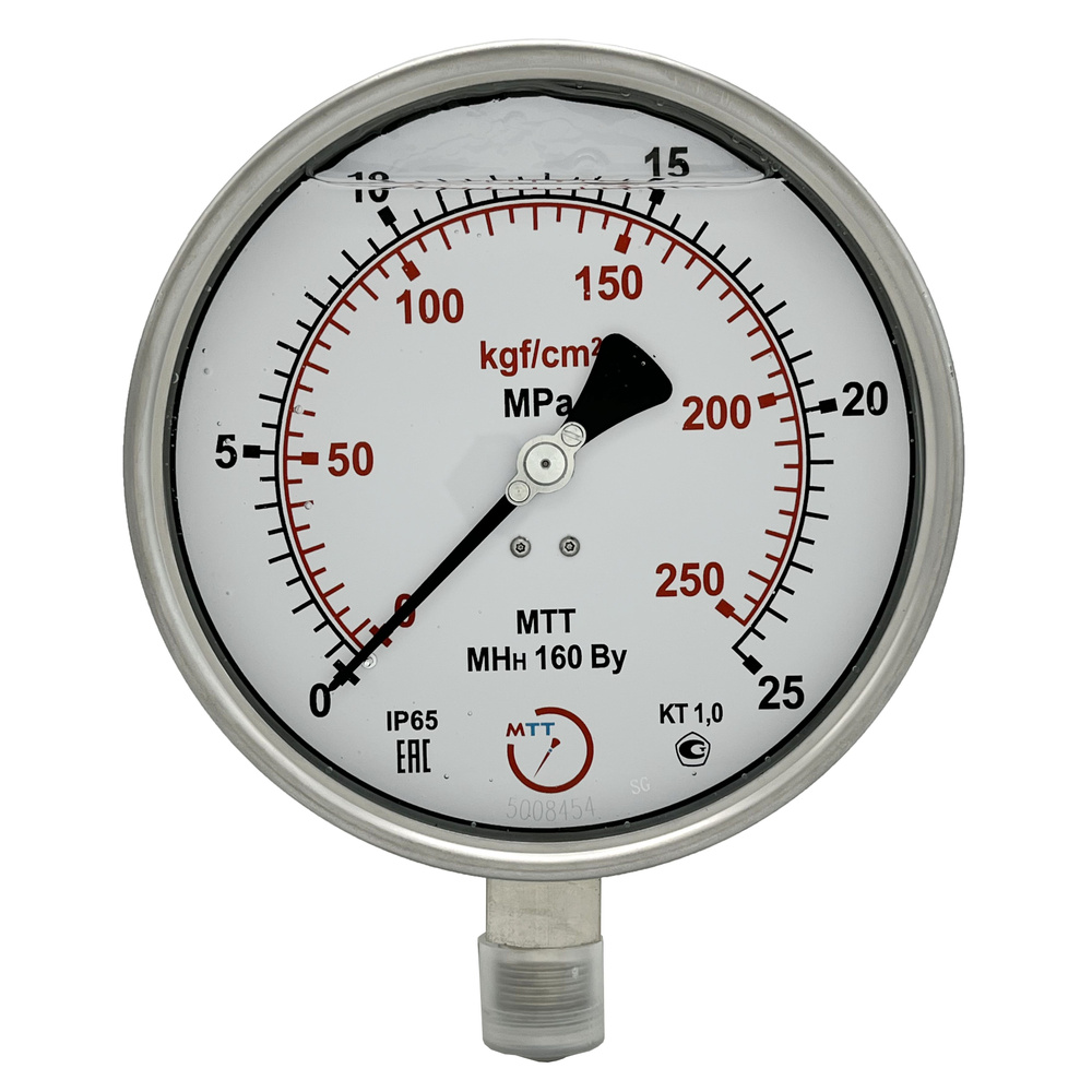 Манометр виброустойчивый из нержавеющей стали МНн160 от 0 до 25 МПа (250 бар), резьба М20х1,5 класс точности #1