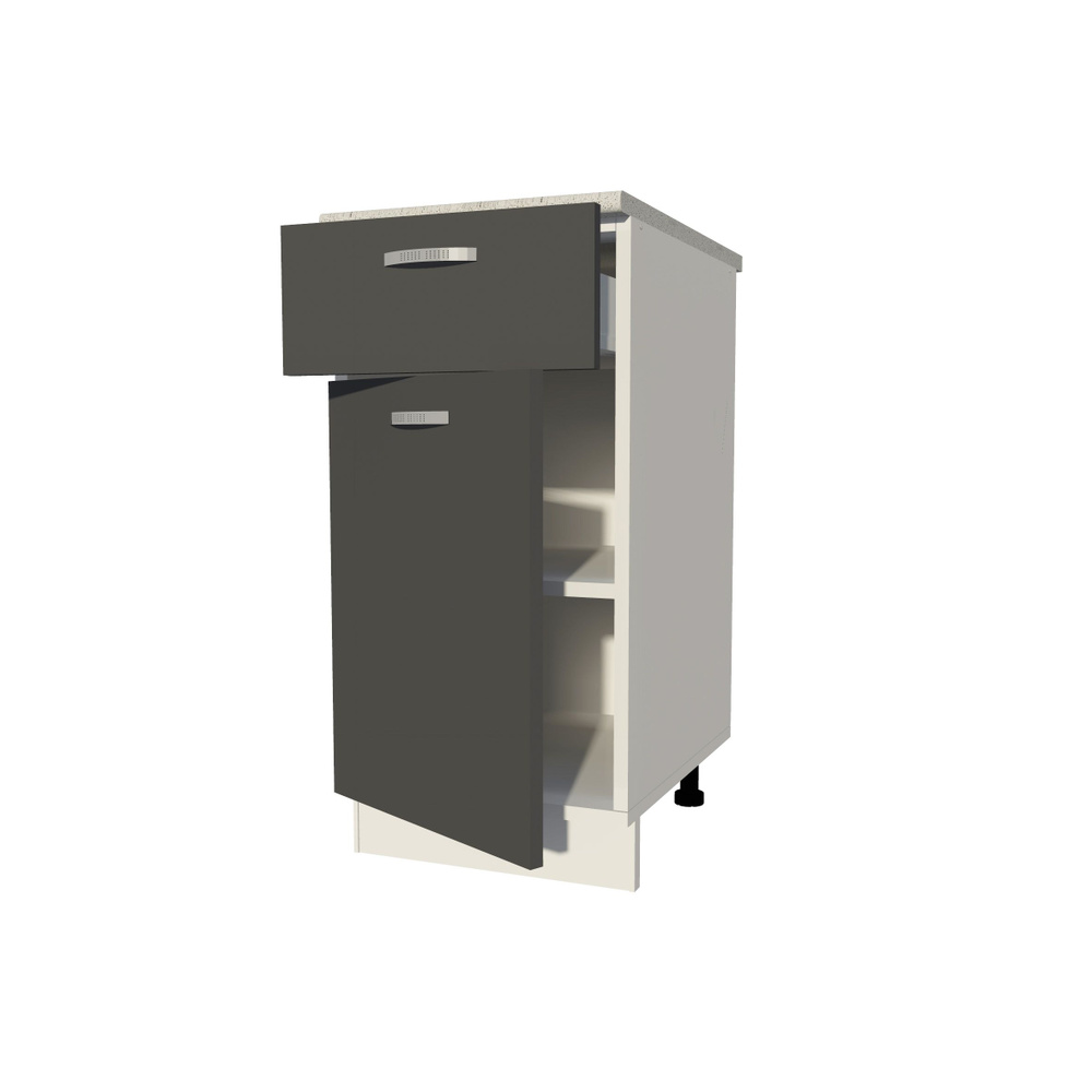 Кухонный модуль с ящиком напольный со столешницей стол рабочий корпус белый фасад ГРАФИТ на 400  #1
