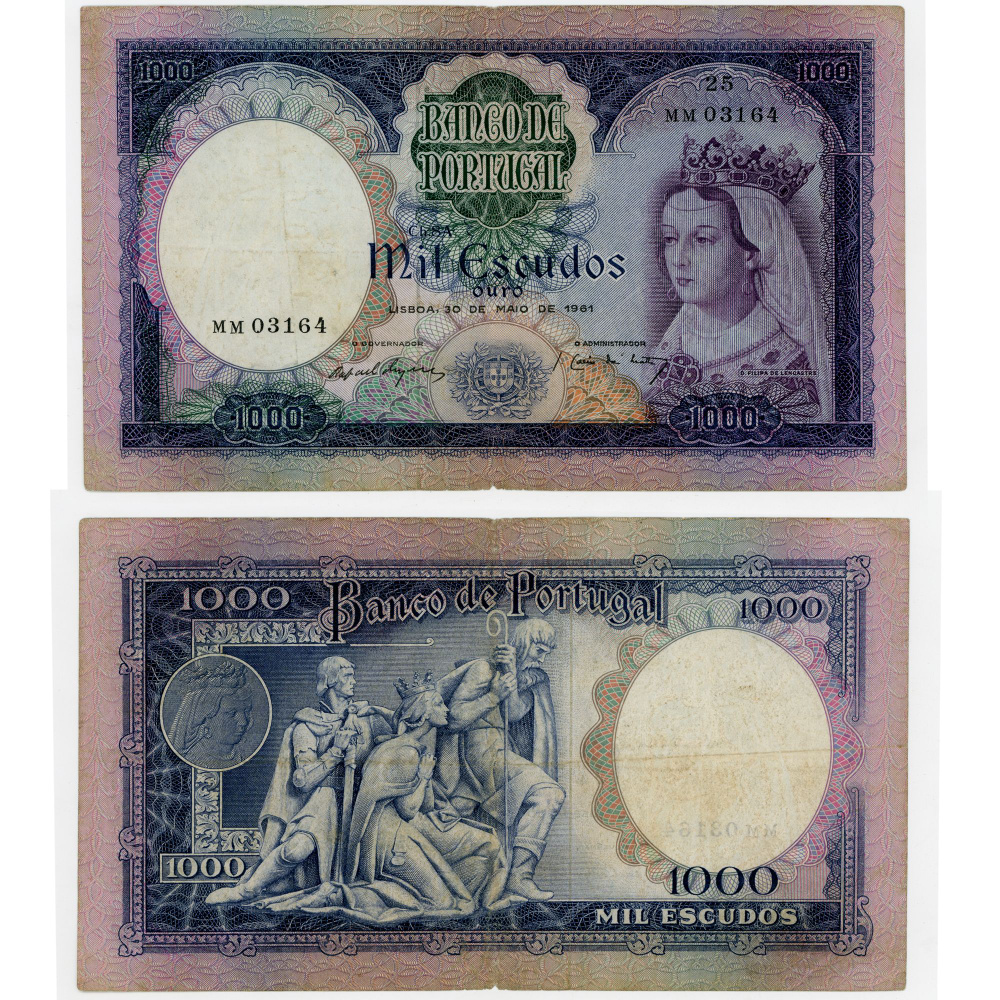 Банкнота Португалия 1000 эскудо MIL ESCUDOS 1961 Fine (F) Pick 166 #1