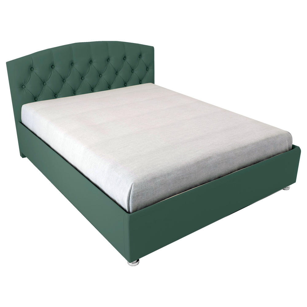 Двуспальная кровать Берлин с матрасом 140x200 основание металлическое с ламелями велюр зеленый без ножек #1