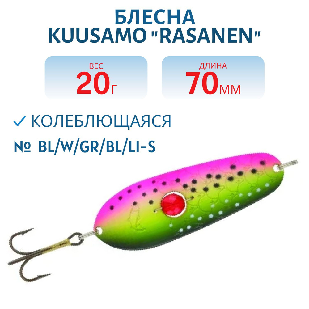 Блесна Kuusamo Rasanen 70/20 BL/W/GR/BL/Li-S (бусинка) #1