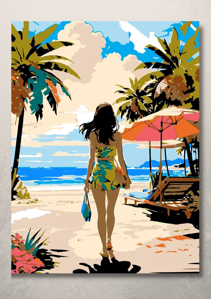 Картина по номерам Девушка на пляже на холсте с подрамником 40х50  #1