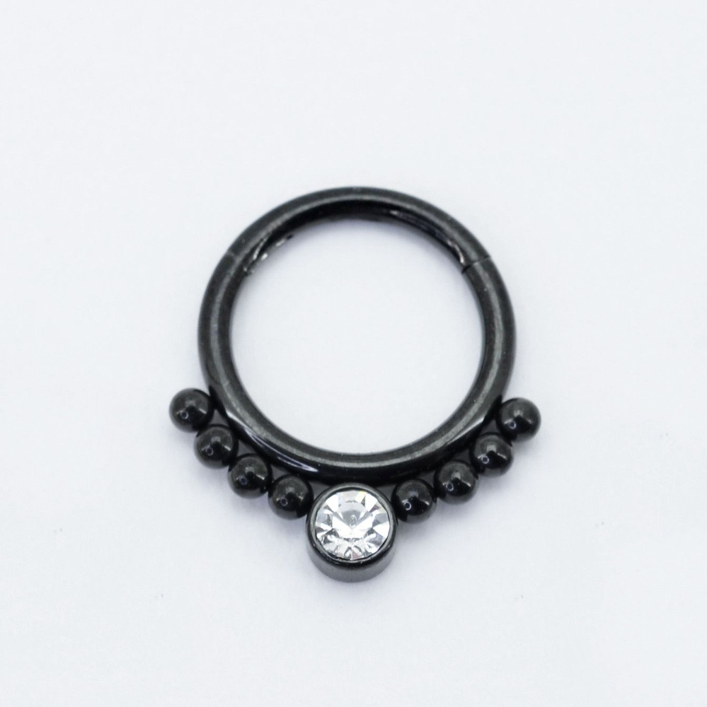 Кольцо сегментное 1,2 мм кликер для пирсинга септума с кристаллом. HSEGJ1967, 8 мм, чёрный  #1
