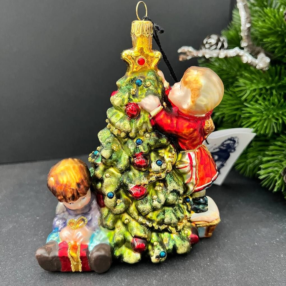 Елочная игрушка Новогодняя елка и дети 14см стекло Komozja Family  #1