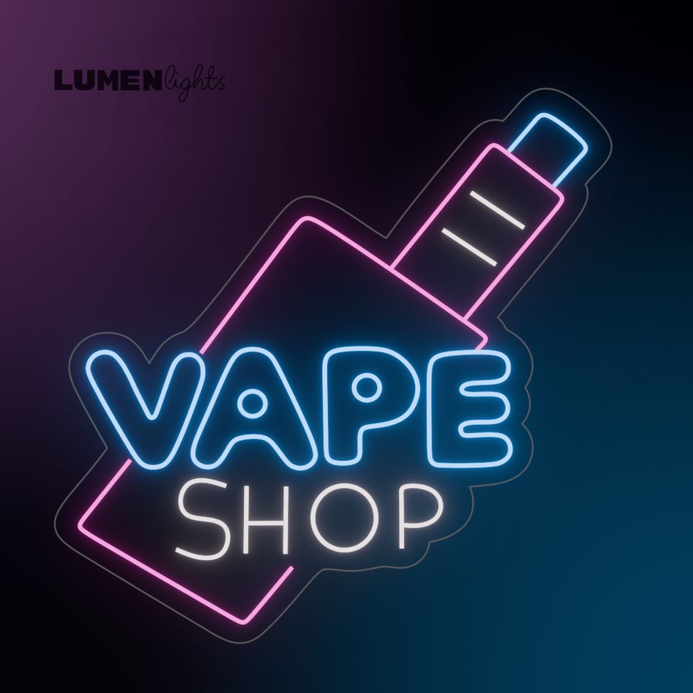 Неоновая вывеска, светильник декоративный VAPE SHOP, 45х45 см.  #1