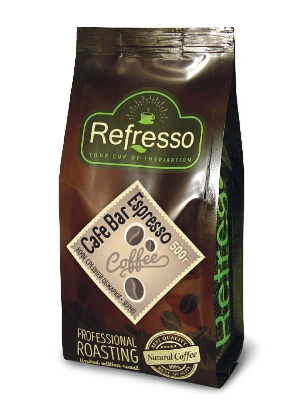 CAFE BAR Espresso, Refresso (КАФЕ БАР Эспрессо, кофе средней обжарки, ЗЕРНО, Рефрессо), 500 г.  #1