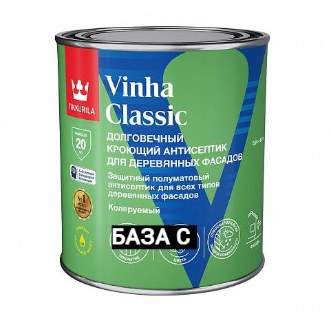 Антисептик кроющий TIKKURILA VINHA CLASSIC/Тиккурила Винха Классик водоразбавляемый, полуматовый База #1