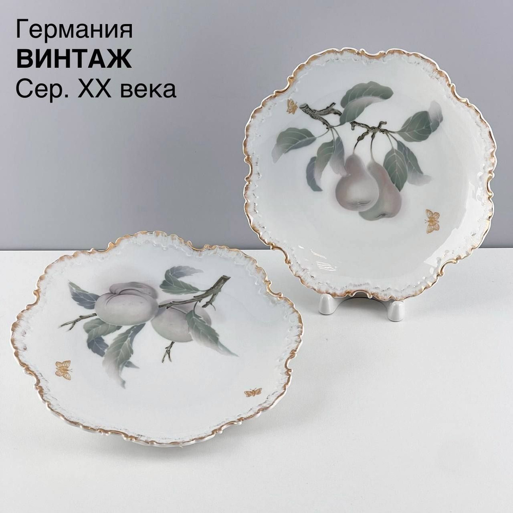 Винтажные десертные тарелки "Фрукты". Набор 2 шт. Фарфор Rosenthal. Германия, середина XX века.  #1