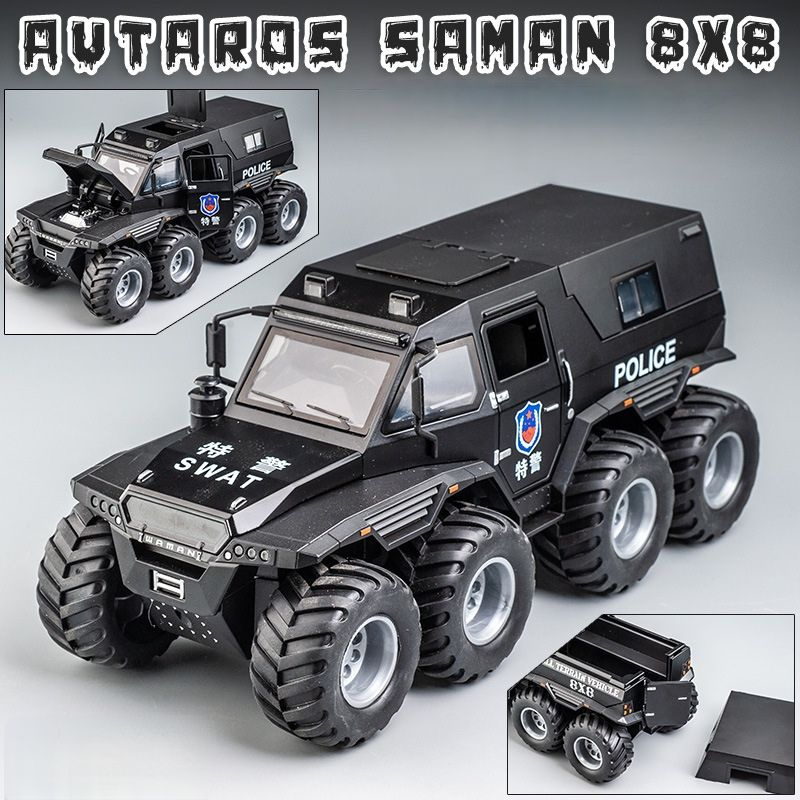 Машинка металлическая в подарочной упаковке SHAMAN 8x8 Police инерционная модель 1:24 черный, со светом #1