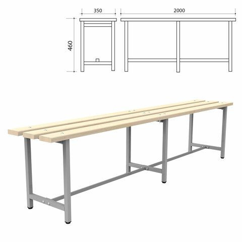 Скамья деревянная на металлокаркасе "СТ 4", 2000х350х460 мм, каркас металлический серый, сиденье дерево #1