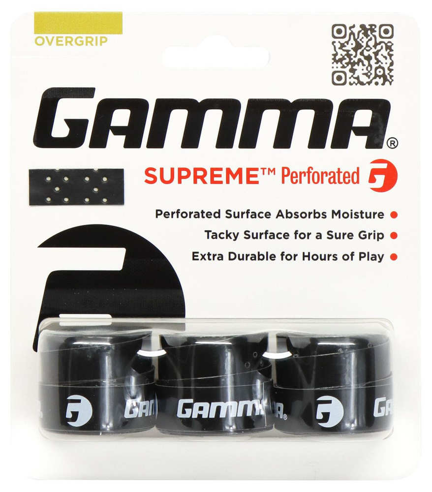 Намотка для теннисной ракетки овергрип Gamma Supreme Overgrip с перфорацией 3 шт черная  #1