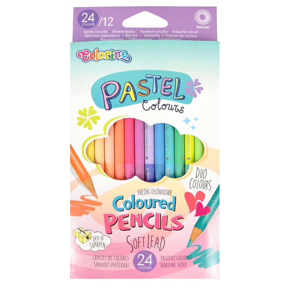 Цветные карандаши COLORINO Пастельные двухсторонние 24 цвета 12 карандашей Pastel Colours  #1