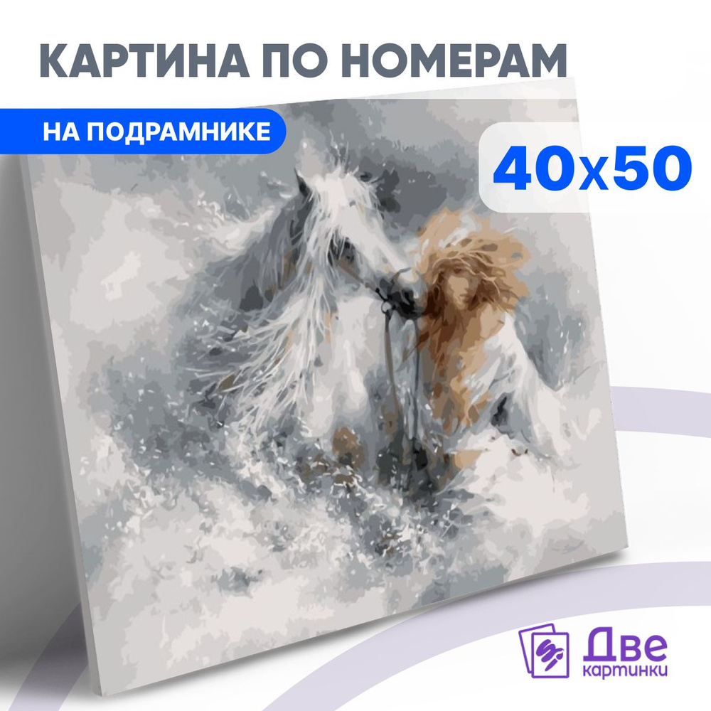 Картина по номерам на холсте 40x50 40 х 50 с подрамником "Девушка и лошадь в брызгах воды."  #1