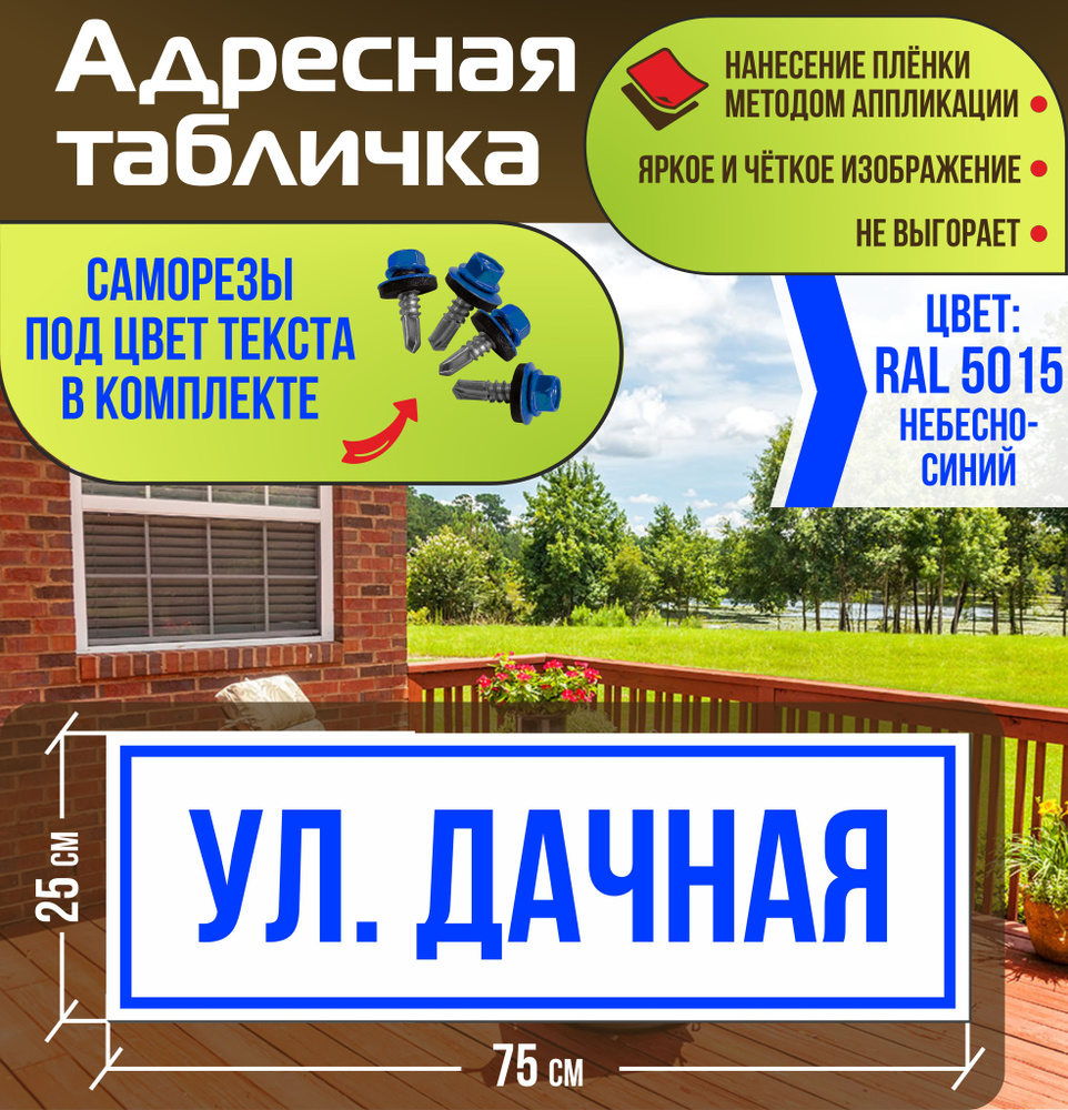 Адресная табличка на дом улица Дачная RAL 5015 синяя #1