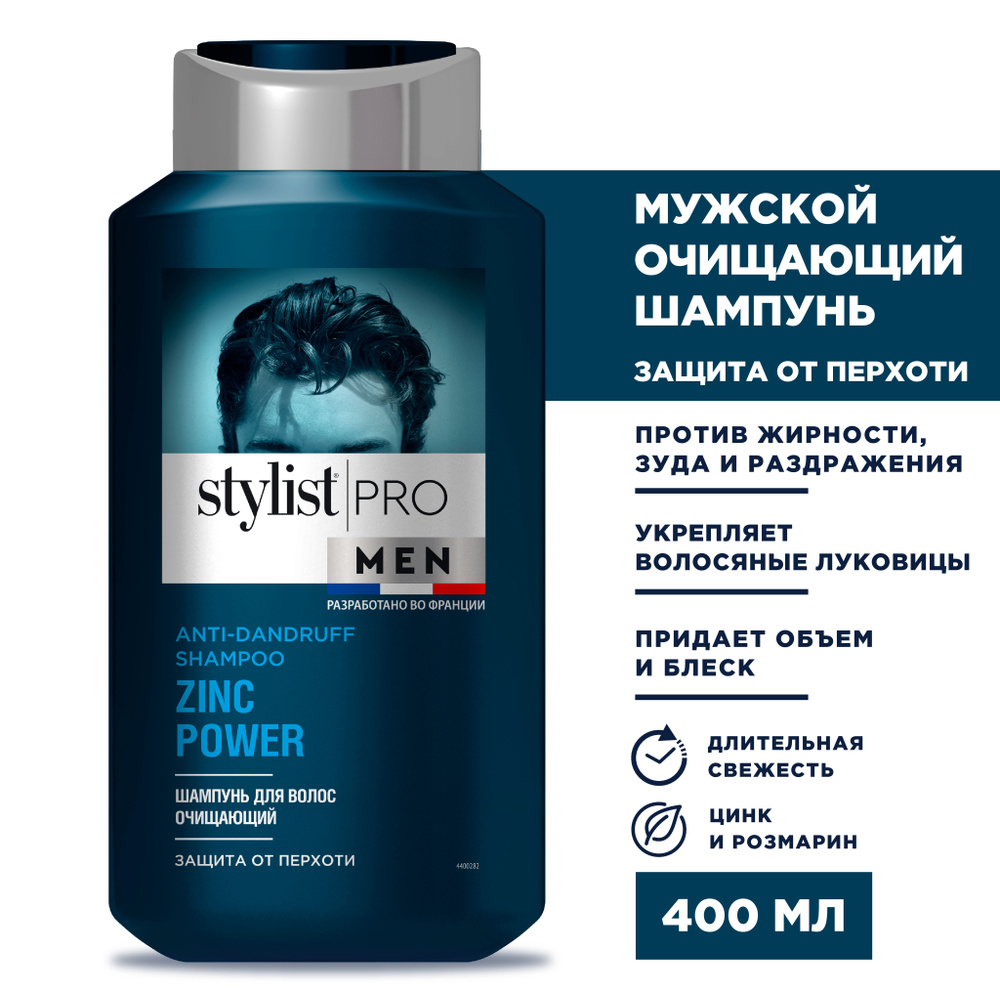 Stylist Pro MEN, Мужской очищающий шампунь для волос против перхоти, ZINC POWER, 400 мл  #1