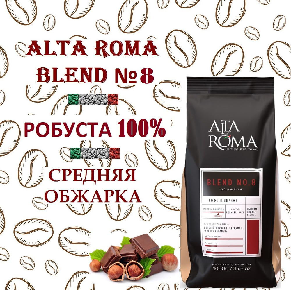 Зерновой кофе ALTA ROMA Blend №8 , пакет, 1кг #1