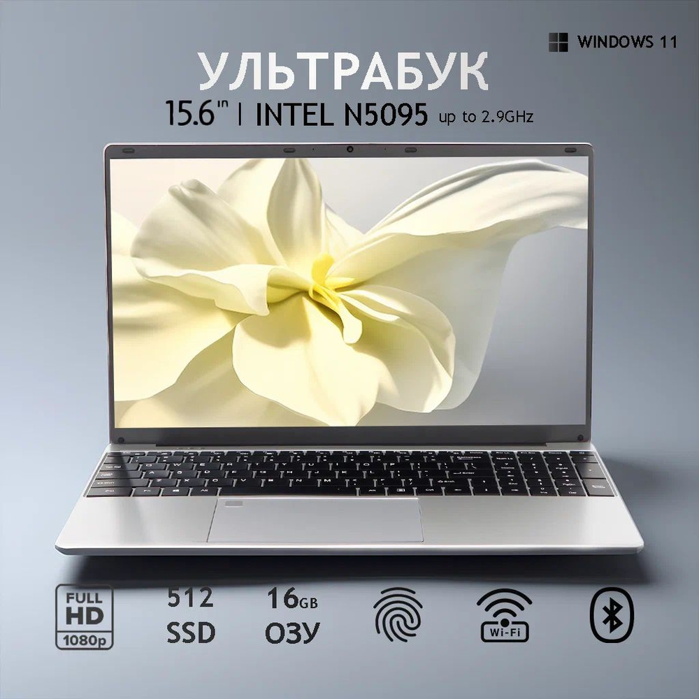 Ноутбук для студентов бизнеса Ноутбук 15.6", Intel Celeron N5095, RAM 16 ГБ, SSD, Intel HD Graphics, #1