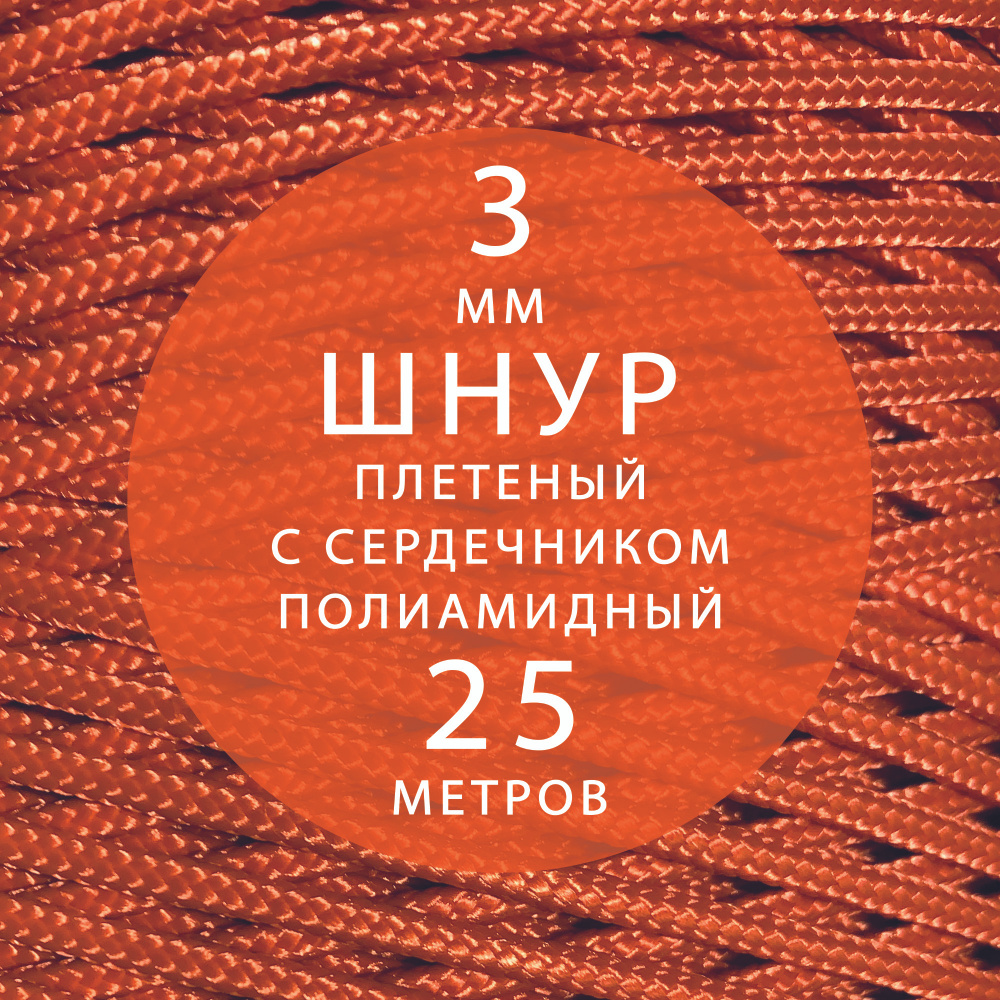 Шнур паракорд высокопрочный, плетеный, с сердечником, полиамидный - 3 мм ( 25 метров ). Веревка туристическая. #1