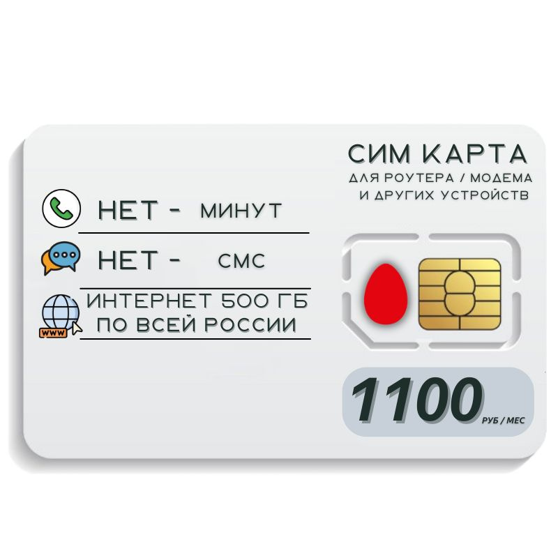 SIM-карта Сим карта Безлимитный интернет 1100 месяц 500ГБ для любых устройств MBTP41MTSV2 (Вся Россия) #1