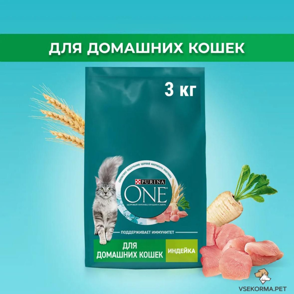 Сухой корм для кошек Purina ONE при домашнем образе жизни, с индейкой и цельными злаками, 3 кг  #1